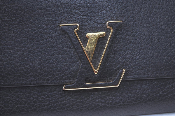 Auth Louis Vuitton Taurillon Portefeuille Capucines Wallet Black M61248 LV 6330K