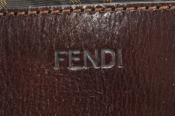 Authentic FENDI Vintage Zucca Folding Tote Hand Bag Nylon Leather Brown 6334K