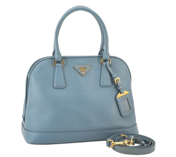 Authentic PRADA Leather Nappa 2Way Shoulder Hand Bag Purse Light Blue 6336K