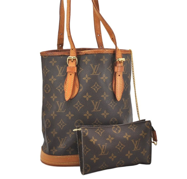 Authentic Louis Vuitton Monogram Bucket PM Shoulder Tote Bag M42238 Junk 6341K