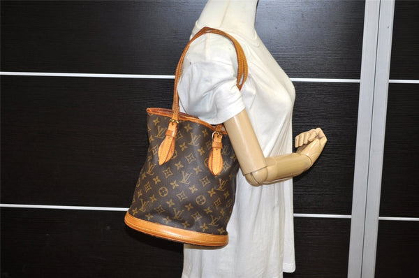Authentic Louis Vuitton Monogram Bucket PM Shoulder Tote Bag M42238 Junk 6341K