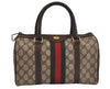 Authentic GUCCI Web Sherry Line Hand Boston Bag GG PVC Leather Brown 6342J