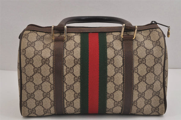 Authentic GUCCI Web Sherry Line Hand Boston Bag GG PVC Leather Brown 6342J