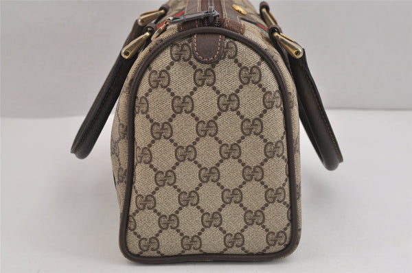 Authentic GUCCI Web Sherry Line Hand Boston Bag GG PVC Leather Brown 6342J