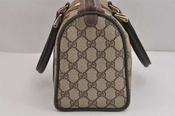 Authentic GUCCI Web Sherry Line Hand Boston Bag GG PVC Leather Brown 6342J