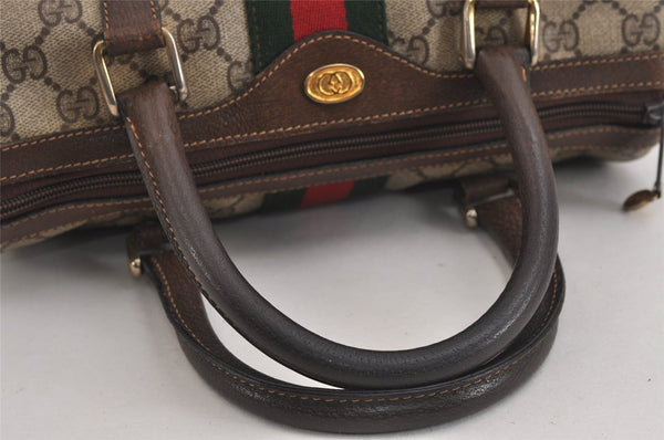 Authentic GUCCI Web Sherry Line Hand Boston Bag GG PVC Leather Brown 6342J
