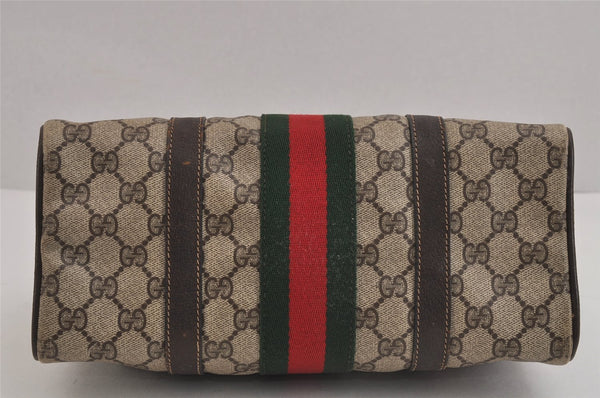 Authentic GUCCI Web Sherry Line Hand Boston Bag GG PVC Leather Brown 6342J