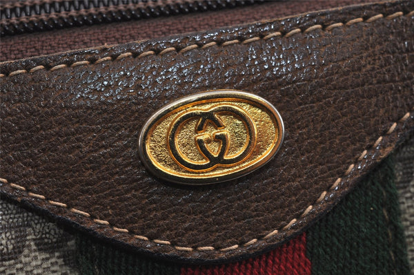 Authentic GUCCI Web Sherry Line Hand Boston Bag GG PVC Leather Brown 6342J