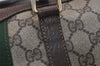 Authentic GUCCI Web Sherry Line Hand Boston Bag GG PVC Leather Brown 6342J