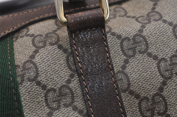 Authentic GUCCI Web Sherry Line Hand Boston Bag GG PVC Leather Brown 6342J