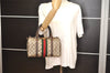 Authentic GUCCI Web Sherry Line Hand Boston Bag GG PVC Leather Brown 6342J