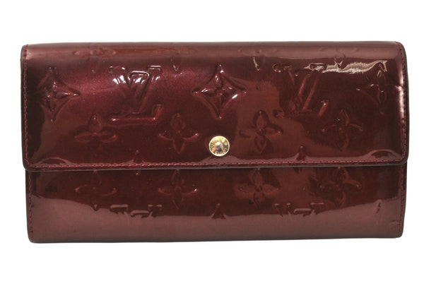 Auth Louis Vuitton Vernis Portefeuille Sarah Wallet Wine Red M93524 LV 6344K