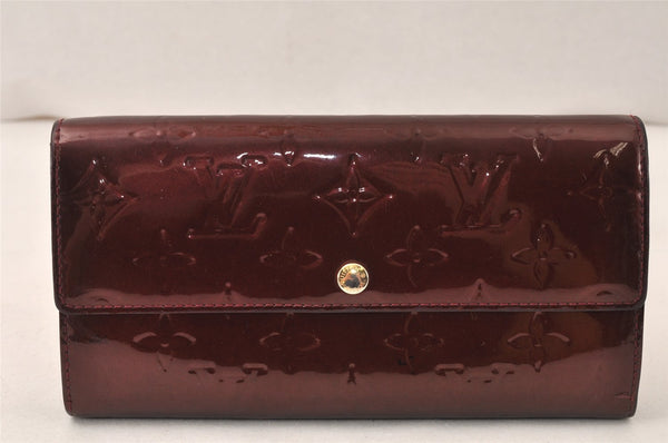 Auth Louis Vuitton Vernis Portefeuille Sarah Wallet Wine Red M93524 LV 6344K