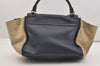 Authentic CELINE Trapeze Medium 2Way Hand Bag Leather Suede Navy Junk 6345J