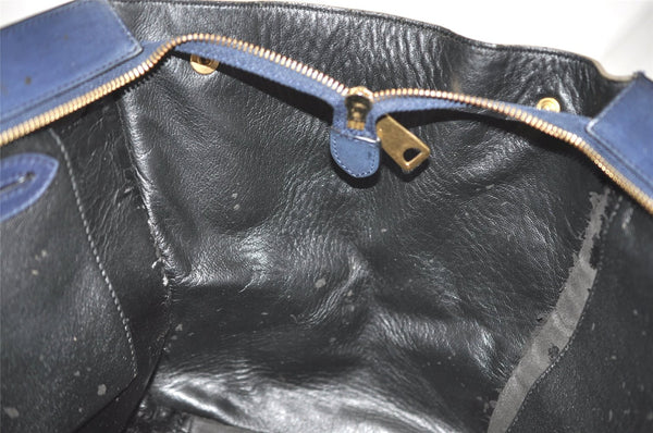 Authentic CELINE Trapeze Medium 2Way Hand Bag Leather Suede Navy Junk 6345J