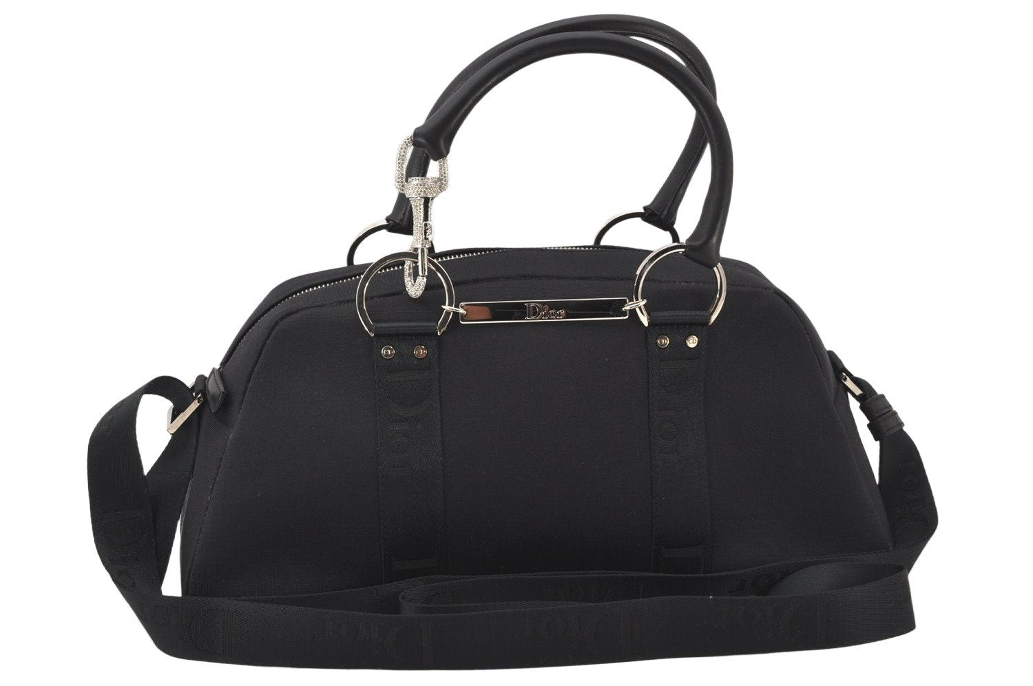 Authentic Christian Dior 2Way Shoulder Hand Bag Canvas Leather Black CD 6345K