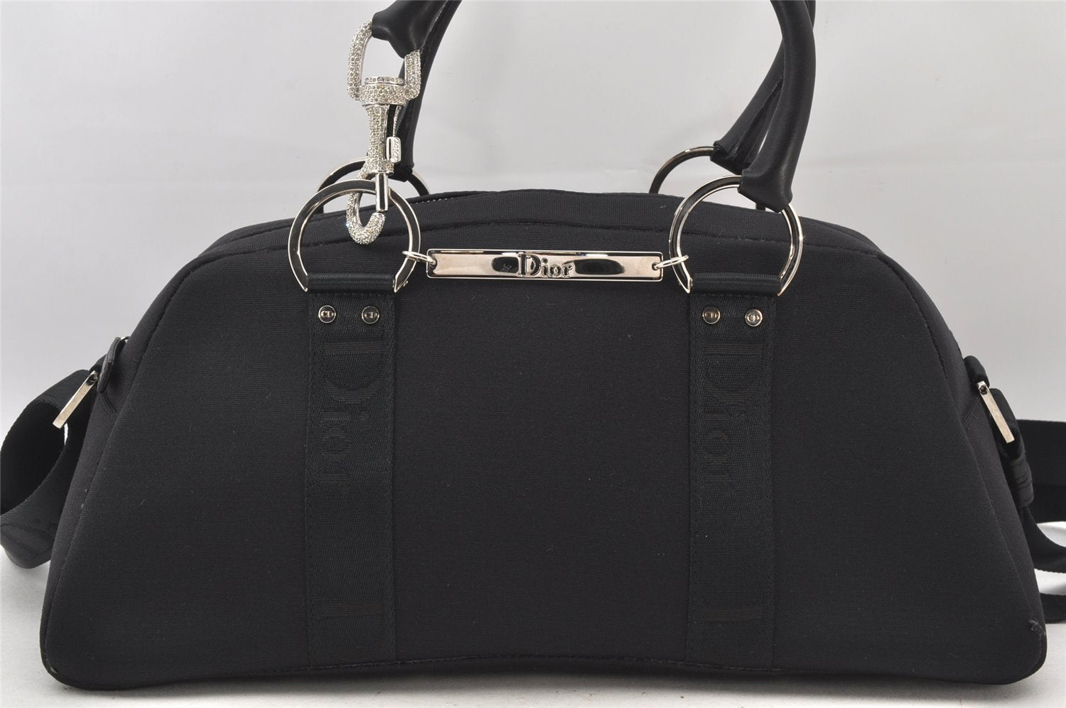 Authentic Christian Dior 2Way Shoulder Hand Bag Canvas Leather Black CD 6345K