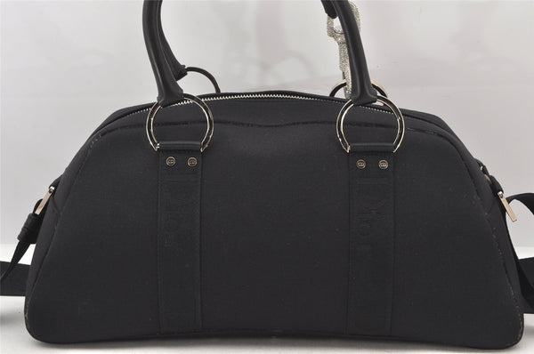 Authentic Christian Dior 2Way Shoulder Hand Bag Canvas Leather Black CD 6345K