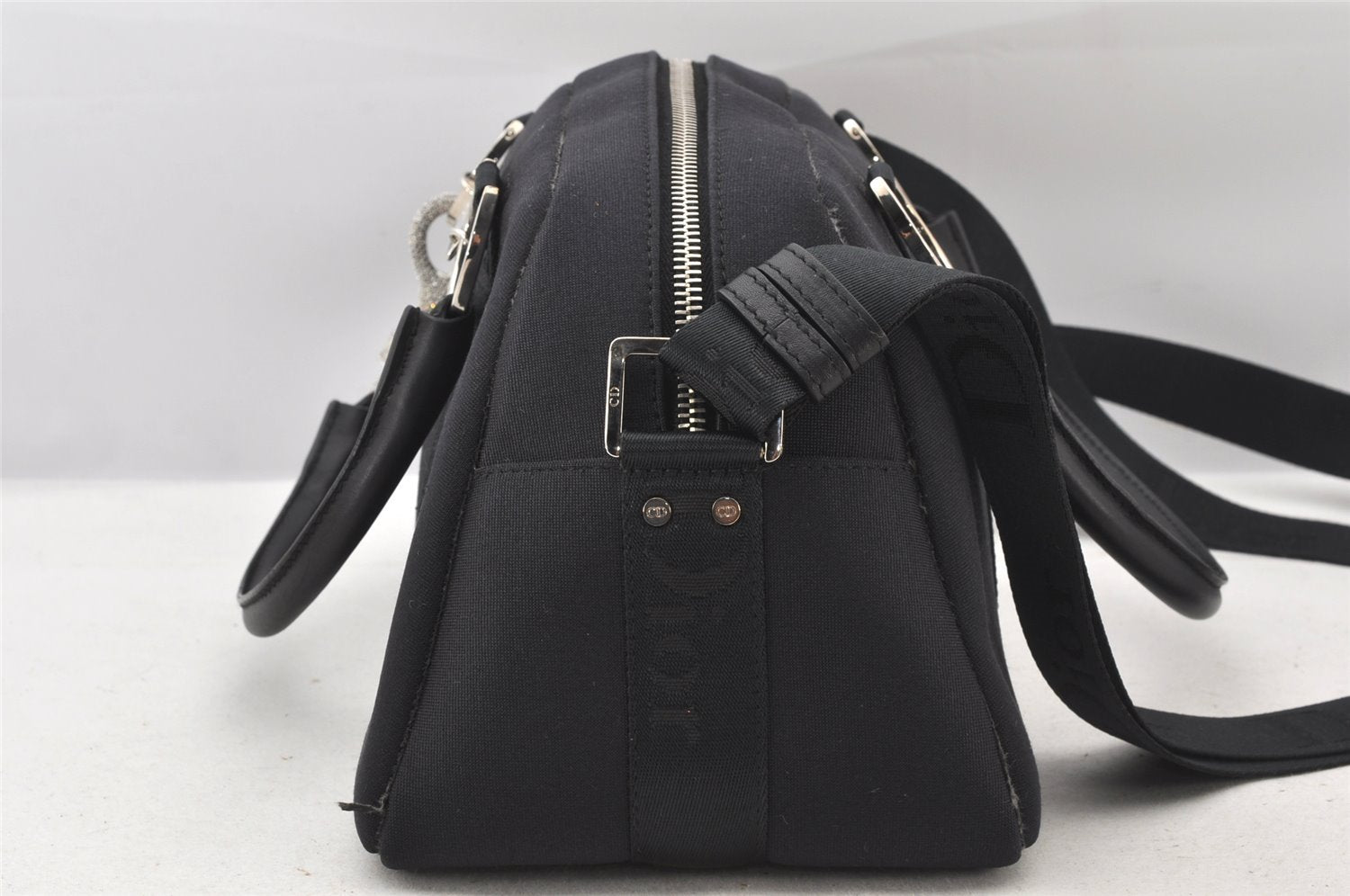 Authentic Christian Dior 2Way Shoulder Hand Bag Canvas Leather Black CD 6345K