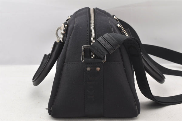 Authentic Christian Dior 2Way Shoulder Hand Bag Canvas Leather Black CD 6345K