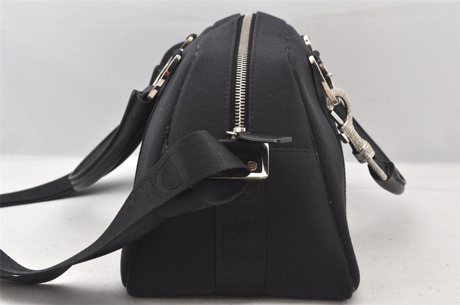 Authentic Christian Dior 2Way Shoulder Hand Bag Canvas Leather Black CD 6345K