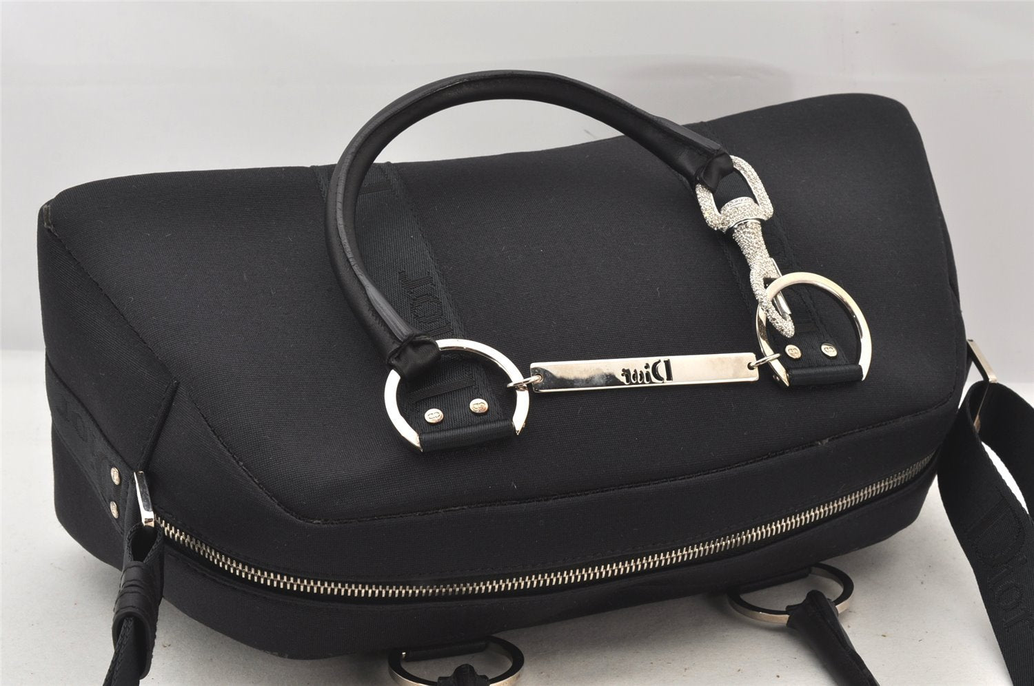 Authentic Christian Dior 2Way Shoulder Hand Bag Canvas Leather Black CD 6345K