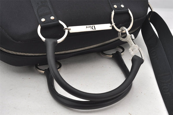 Authentic Christian Dior 2Way Shoulder Hand Bag Canvas Leather Black CD 6345K