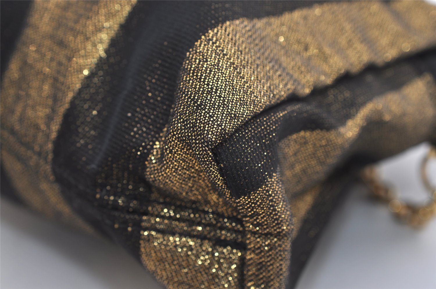 Authentic FENDI Pequin Shoulder Cross Body Bag Purse Nylon Gold Black Junk 6347J