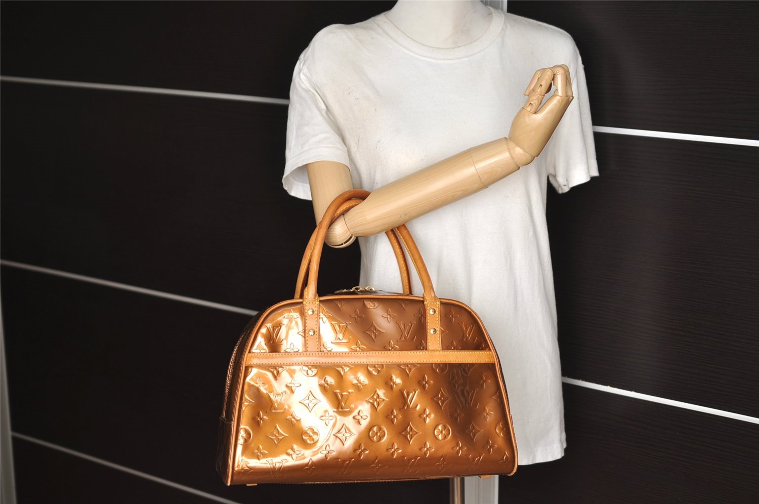 Authentic Louis Vuitton Vernis Tompkins Square Hand Bag Brown M91103 LV 6348I