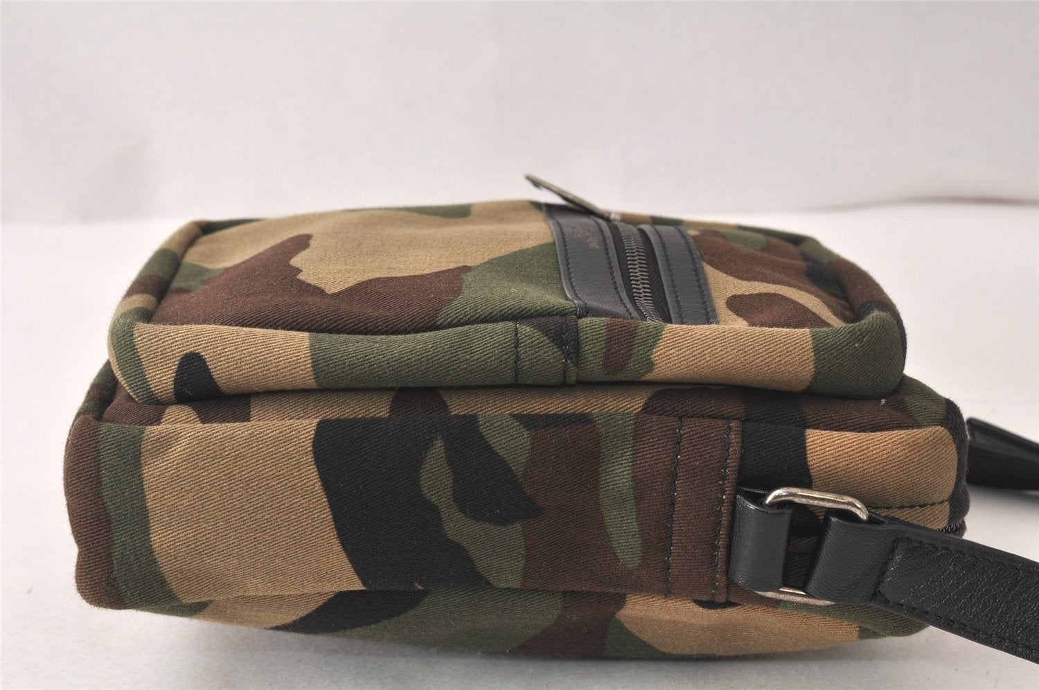 SAINT LAURENT Camouflage Pattern Shoulder Cross Bag Canvas Leather Khaki 6350K