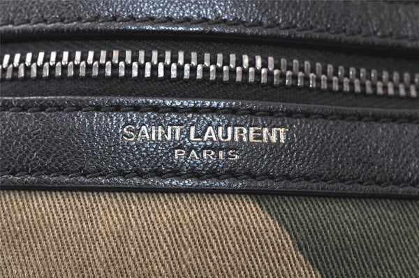 SAINT LAURENT Camouflage Pattern Shoulder Cross Bag Canvas Leather Khaki 6350K