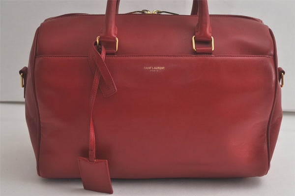 Authentic SAINT LAURENT Duffle 6 2Way Shoulder Hand Bag Purse Leather Red 6351K