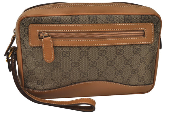 Authentic GUCCI Vintage Clutch Hand Bag Purse GG Canvas Leather Brown 6352J