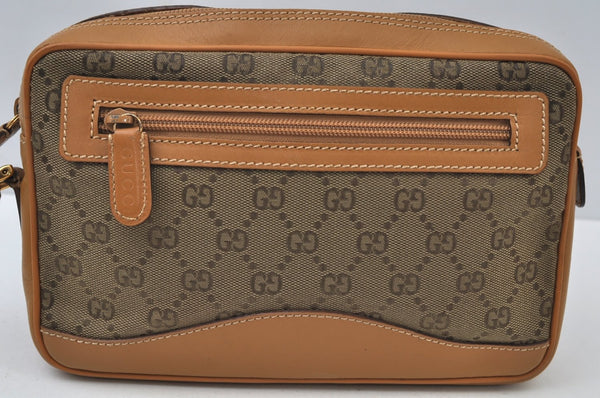 Authentic GUCCI Vintage Clutch Hand Bag Purse GG Canvas Leather Brown 6352J