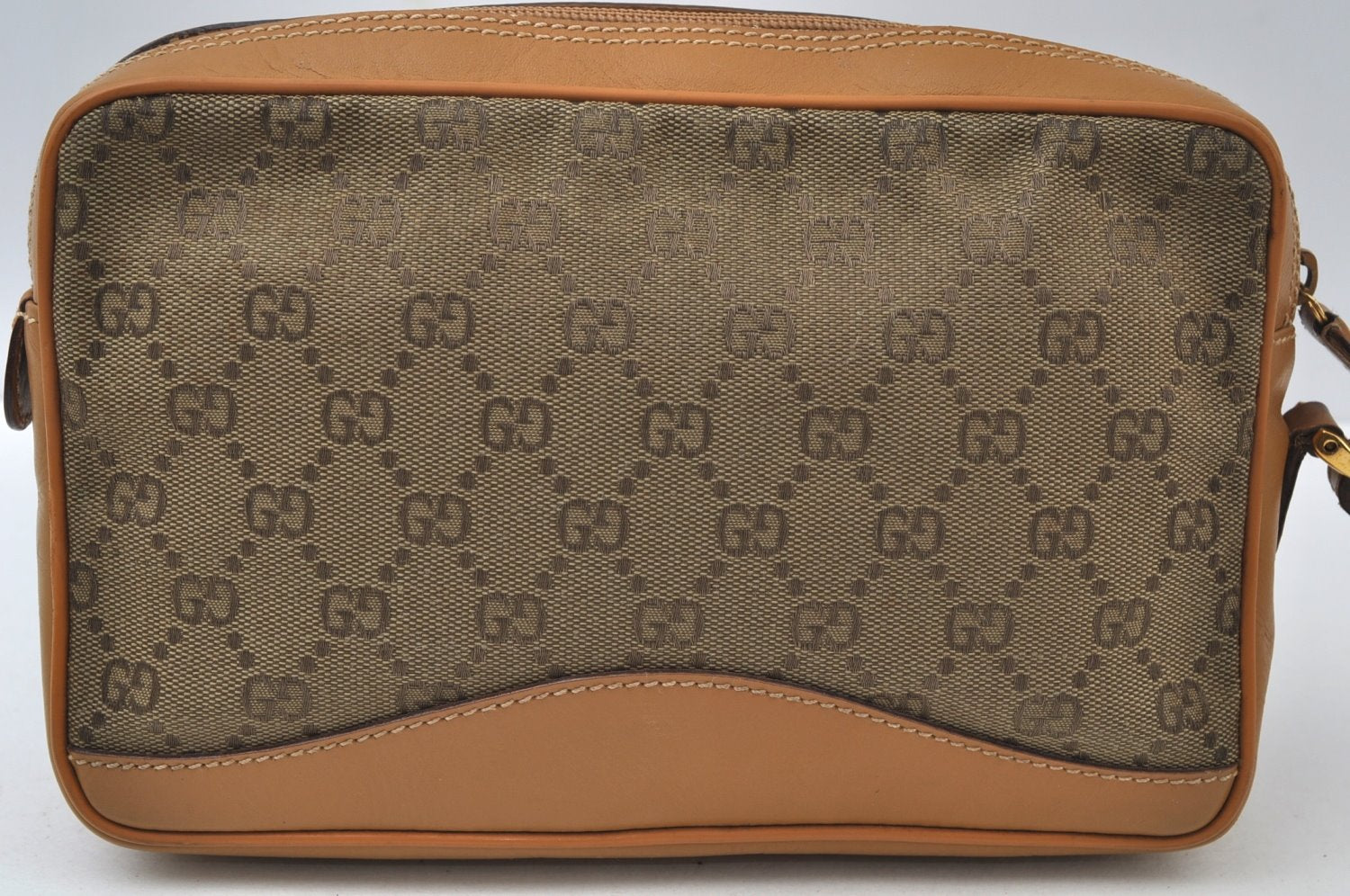 Authentic GUCCI Vintage Clutch Hand Bag Purse GG Canvas Leather Brown 6352J