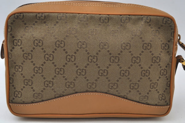 Authentic GUCCI Vintage Clutch Hand Bag Purse GG Canvas Leather Brown 6352J
