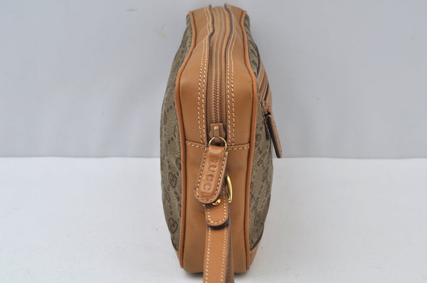 Authentic GUCCI Vintage Clutch Hand Bag Purse GG Canvas Leather Brown 6352J