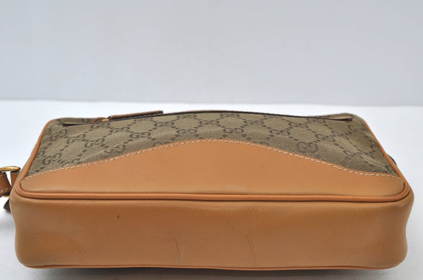 Authentic GUCCI Vintage Clutch Hand Bag Purse GG Canvas Leather Brown 6352J