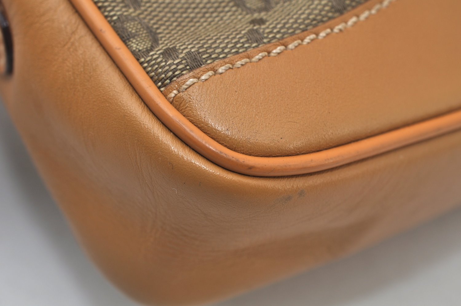 Authentic GUCCI Vintage Clutch Hand Bag Purse GG Canvas Leather Brown 6352J