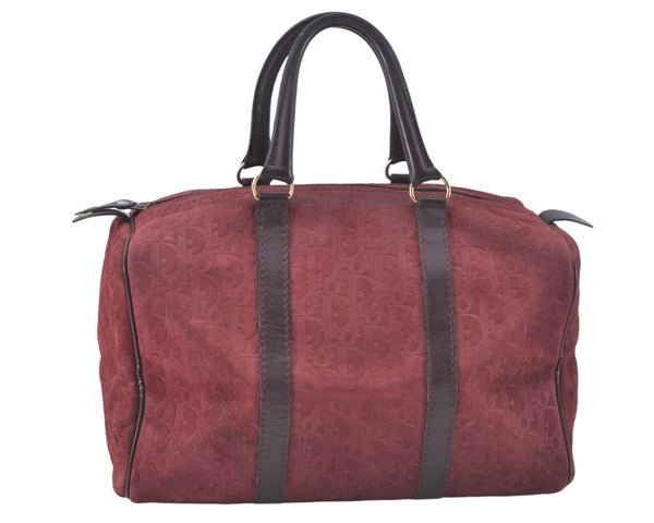 Authentic Christian Dior Trotter Hand Boston Bag Suede Leather Bordeaux 6353J