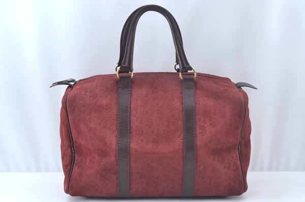 Authentic Christian Dior Trotter Hand Boston Bag Suede Leather Bordeaux 6353J