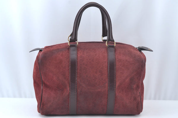 Authentic Christian Dior Trotter Hand Boston Bag Suede Leather Bordeaux 6353J