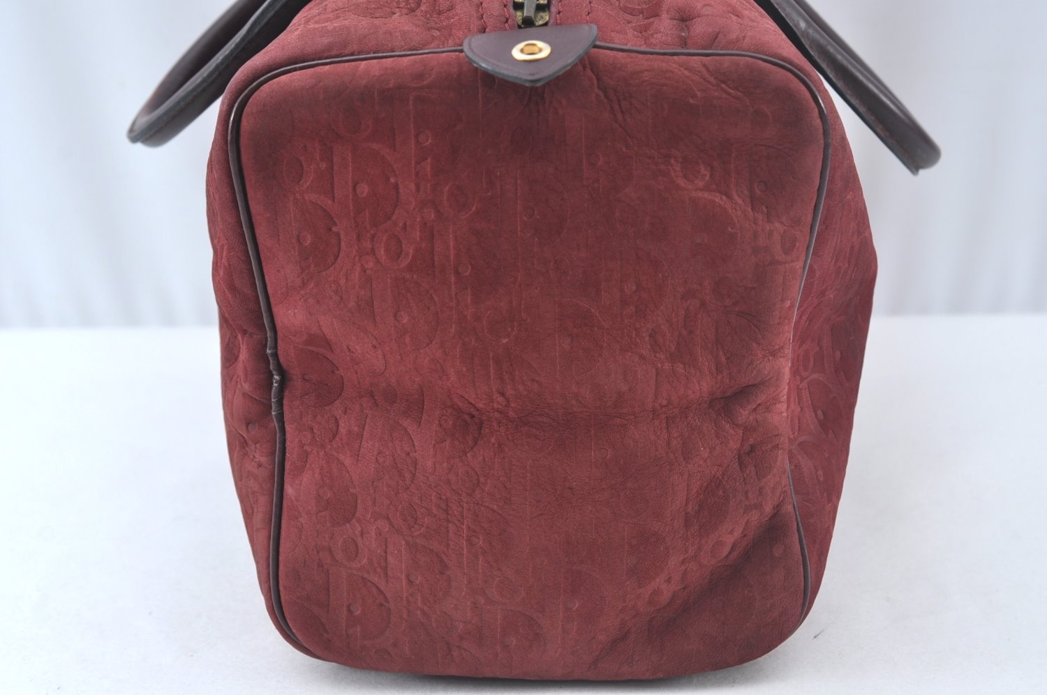 Authentic Christian Dior Trotter Hand Boston Bag Suede Leather Bordeaux 6353J