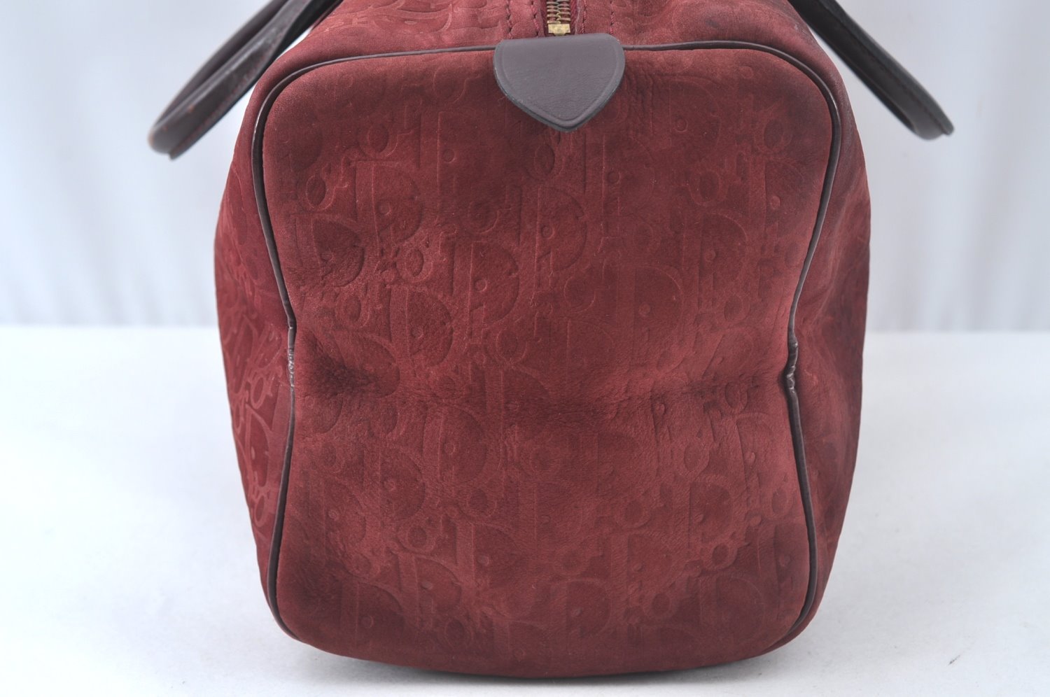Authentic Christian Dior Trotter Hand Boston Bag Suede Leather Bordeaux 6353J
