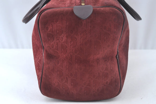 Authentic Christian Dior Trotter Hand Boston Bag Suede Leather Bordeaux 6353J