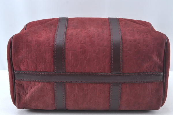Authentic Christian Dior Trotter Hand Boston Bag Suede Leather Bordeaux 6353J