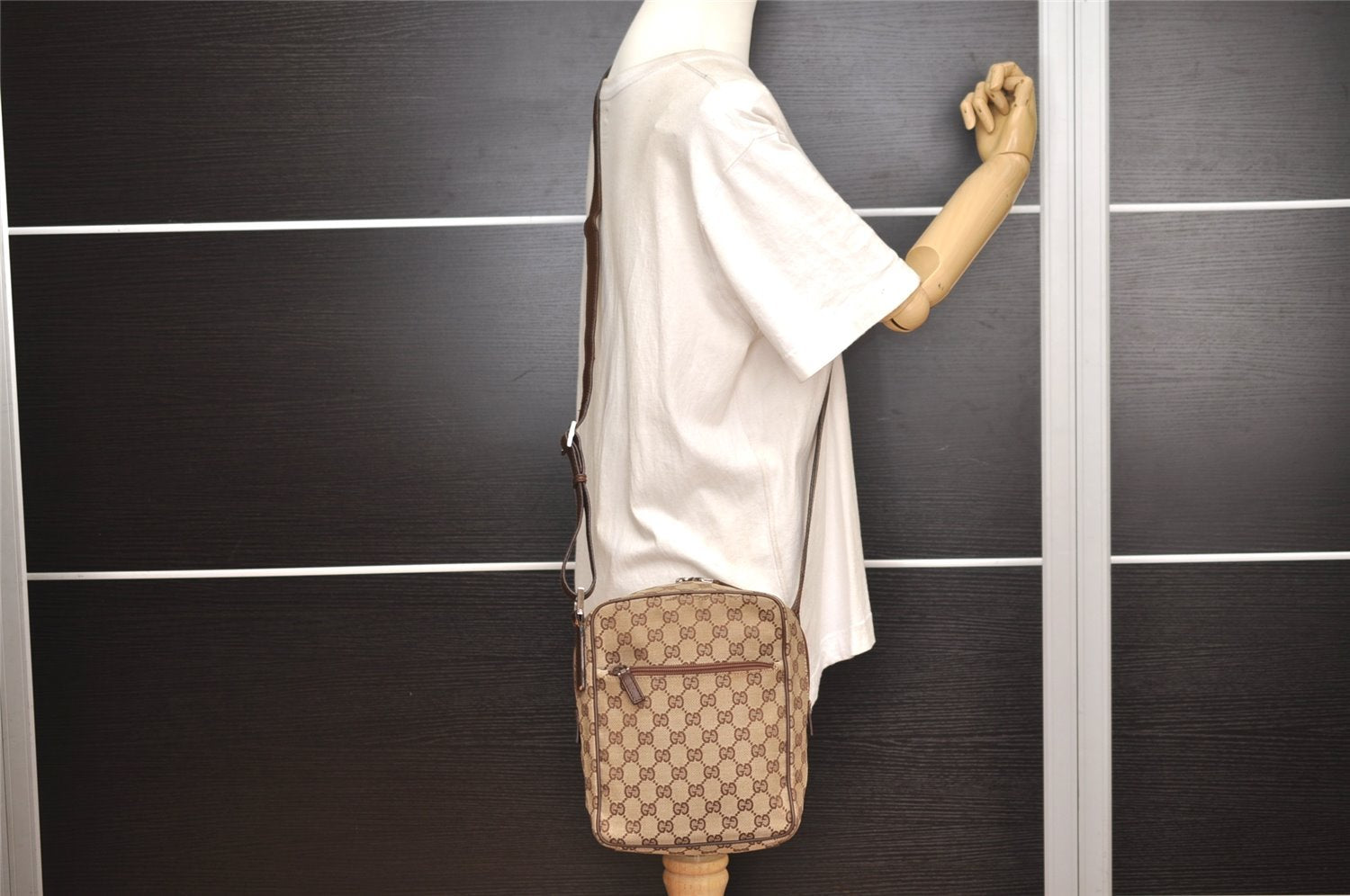 Authentic GUCCI Shoulder Cross Body Bag GG Canvas Leather 031362 Brown 6354J