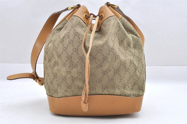 Authentic GUCCI Shoulder Drawstring Bag Purse GG Canvas Leather Beige Junk 6358J