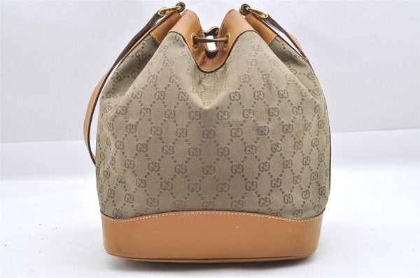 Authentic GUCCI Shoulder Drawstring Bag Purse GG Canvas Leather Beige Junk 6358J
