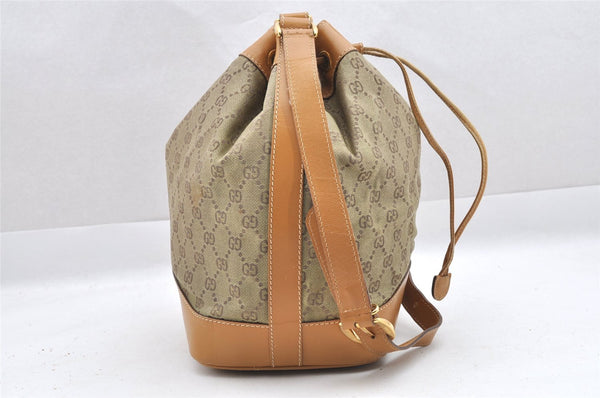 Authentic GUCCI Shoulder Drawstring Bag Purse GG Canvas Leather Beige Junk 6358J